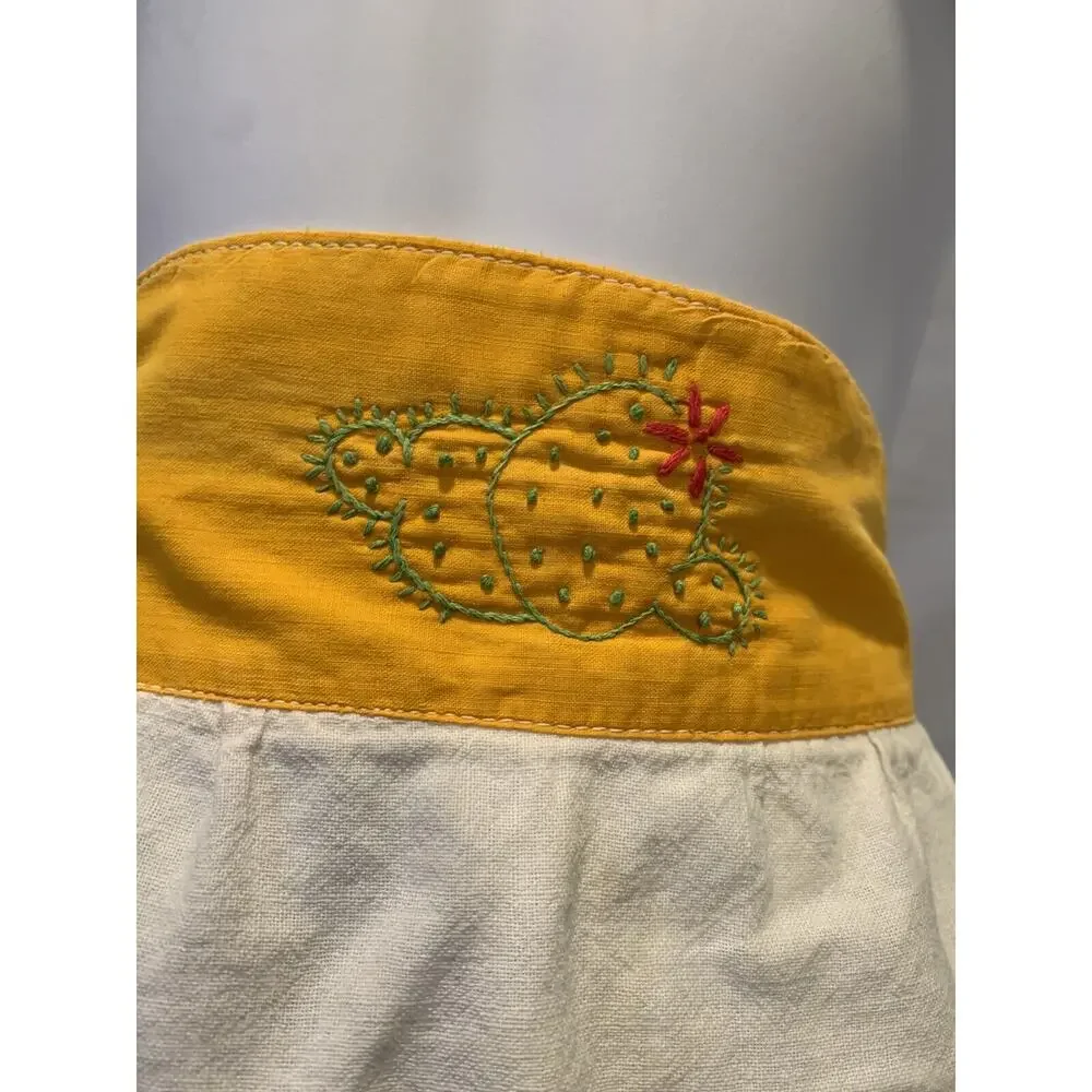 Vintage Apron Women White Yellow Waist Hand Embroidery Handmade Cotton Donkey